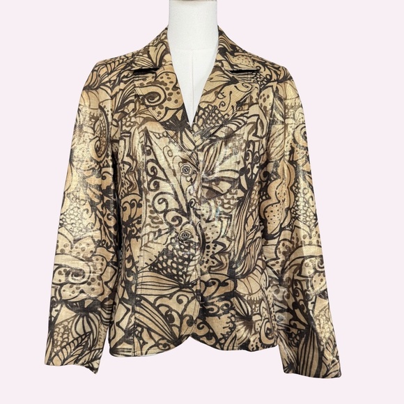 Vintage Joseph Ribkoff 100% Linen Blazer Shimmer Organic Pattern Size 8 - Picture 1 of 8